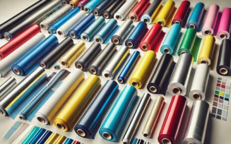 Rollos de vinil de corte en una amplia gama de colores vibrantes, organizados en un diseño atractivo y profesional. Ideales para proyectos creativos y decorativos